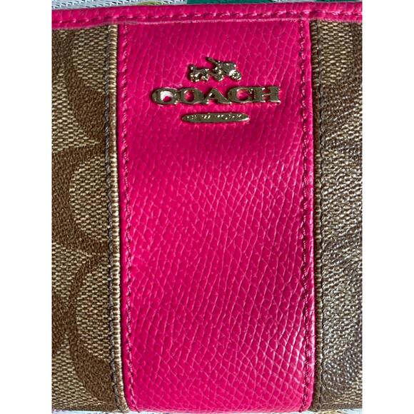 Coach Hot Pink and Brown Monogrammed Long Zip Wallet - Picture 3 of 15